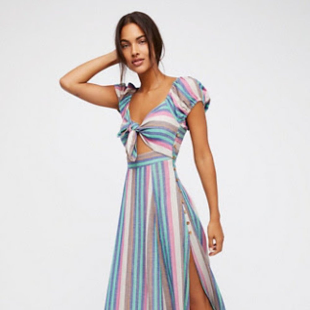 Free People | The Getaway Midi Dress in Multi Stripe